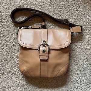 Coach tan leather flap close crossbody